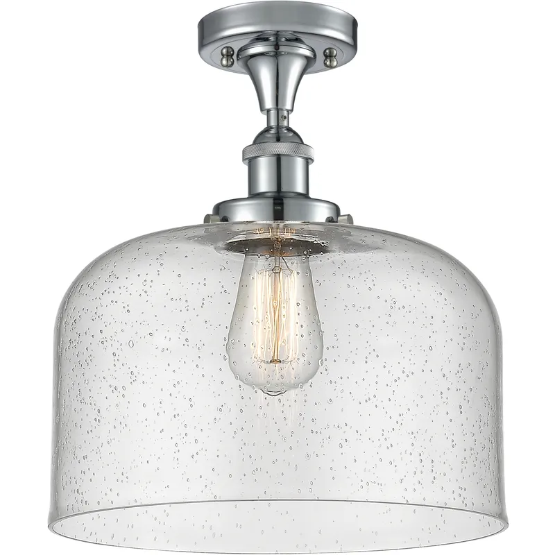 Ballston X-Large Bell 1 Light 8 inch Polished Chrome Semi-Flush Mount Ceiling Light in Seedy Glass, Ballston