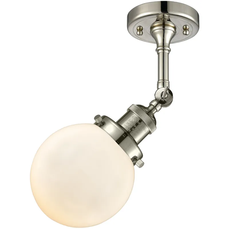 Franklin Restoration Beacon 1 Light 6 inch Polished Nickel Semi-Flush Mount Ceiling Light in Matte White Glass, Franklin Restoration