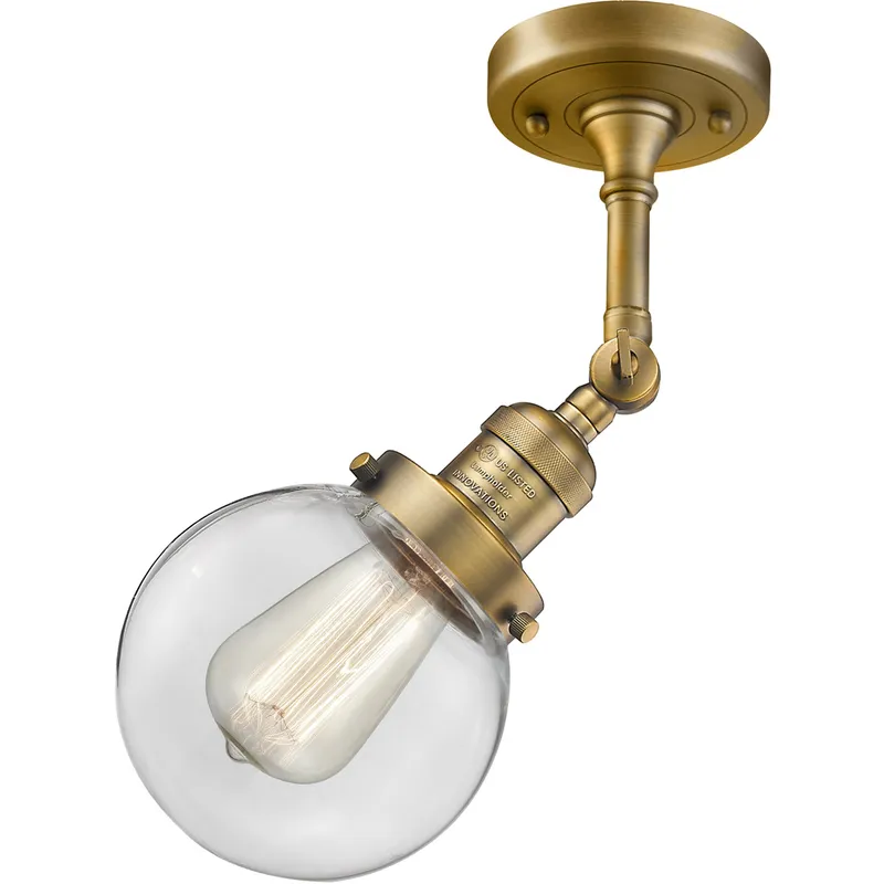 Franklin Restoration Beacon 1 Light 6 inch Brushed Brass Semi-Flush Mount Ceiling Light in Clear Glass, Franklin Restoration