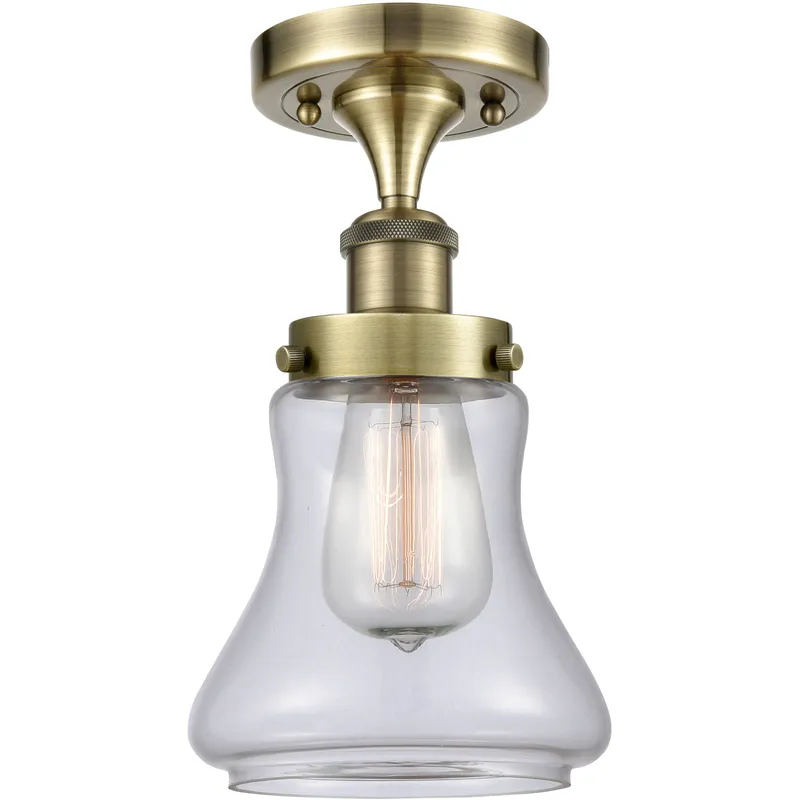 Bellmont 1 Light 6.5 inch Antique Brass Semi-Flush Mount Ceiling Light in Clear Glass