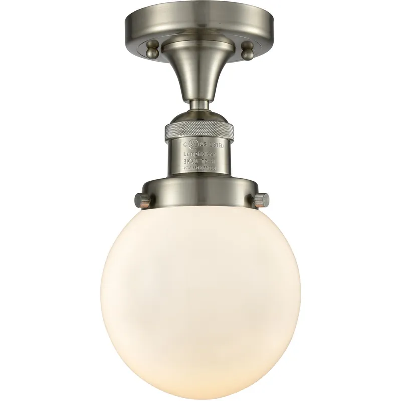 Franklin Restoration Beacon 1 Light 6 inch Brushed Satin Nickel Semi-Flush Mount Ceiling Light in Matte White Glass, Franklin Restoration