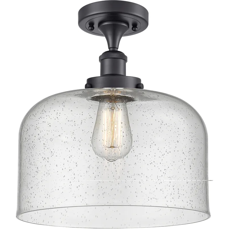 Ballston X-Large Bell 1 Light 8 inch Matte Black Semi-Flush Mount Ceiling Light in Seedy Glass, Ballston