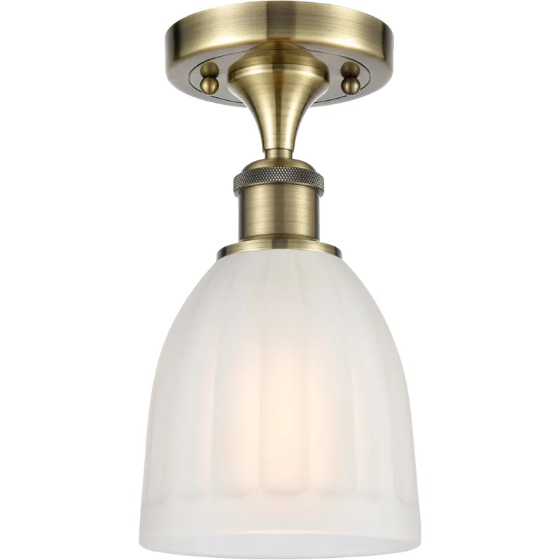 Brookfield 1 Light 5.75 inch Antique Brass Semi-Flush Mount Ceiling Light in White Glass