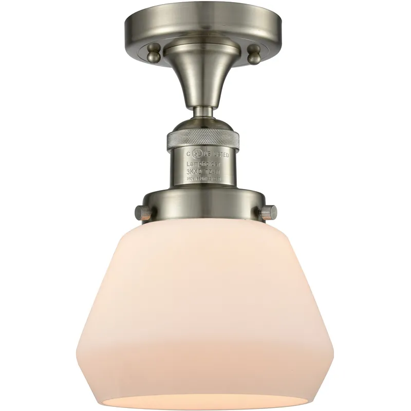 Franklin Restoration Fulton LED 7 inch Brushed Satin Nickel Semi-Flush Mount Ceiling Light in Matte White Glass, Franklin Restoration
