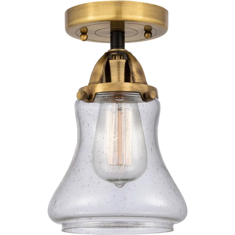 Nouveau 2 Bellmont 1 Light 6 inch Black Antique Brass Semi-Flush Mount Ceiling Light in Seedy Glass