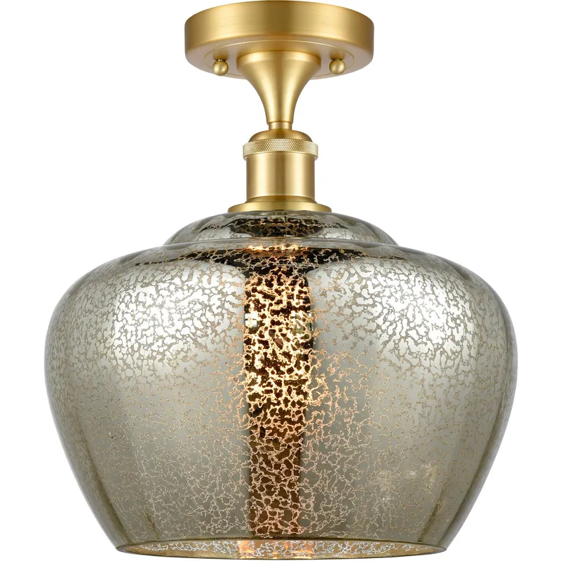 Ballston Large Fenton 1 Light 11 inch Satin Gold Semi-Flush Mount Ceiling Light in Mercury Glass, Ballston