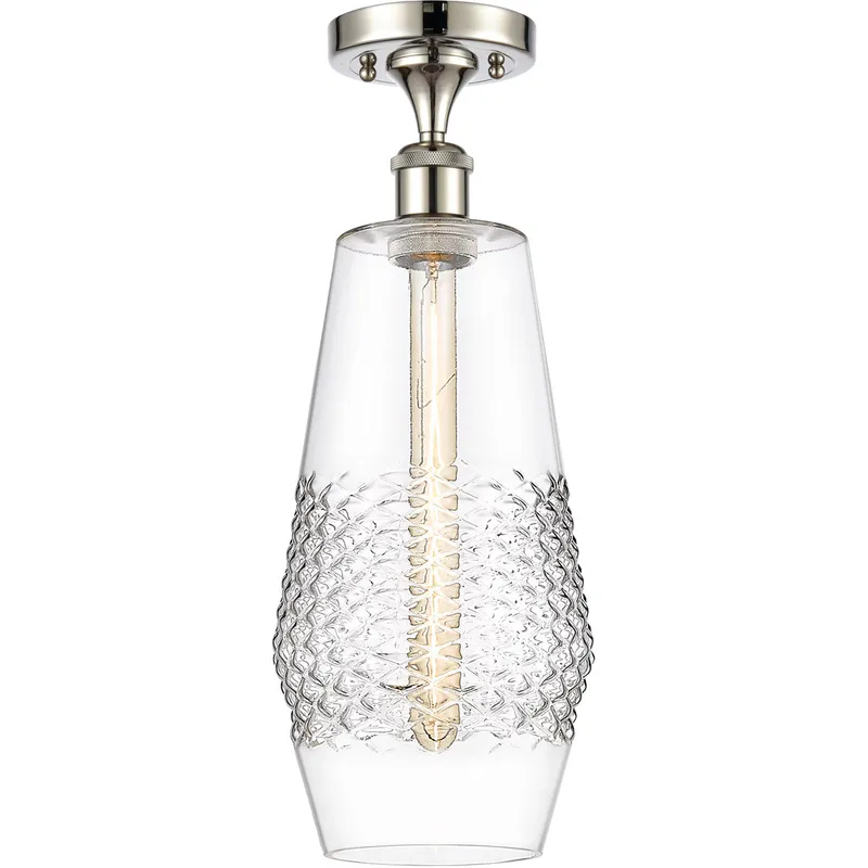 Ballston Windham LED 7 inch Polished Nickel Semi-Flush Mount Ceiling Light in Clear Glass