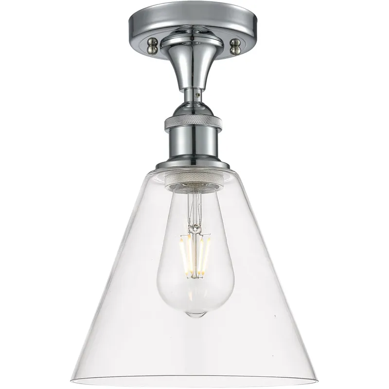 Ballston Cone 1 Light 8 inch Polished Chrome Semi-Flush Mount Ceiling Light in Clear Glass