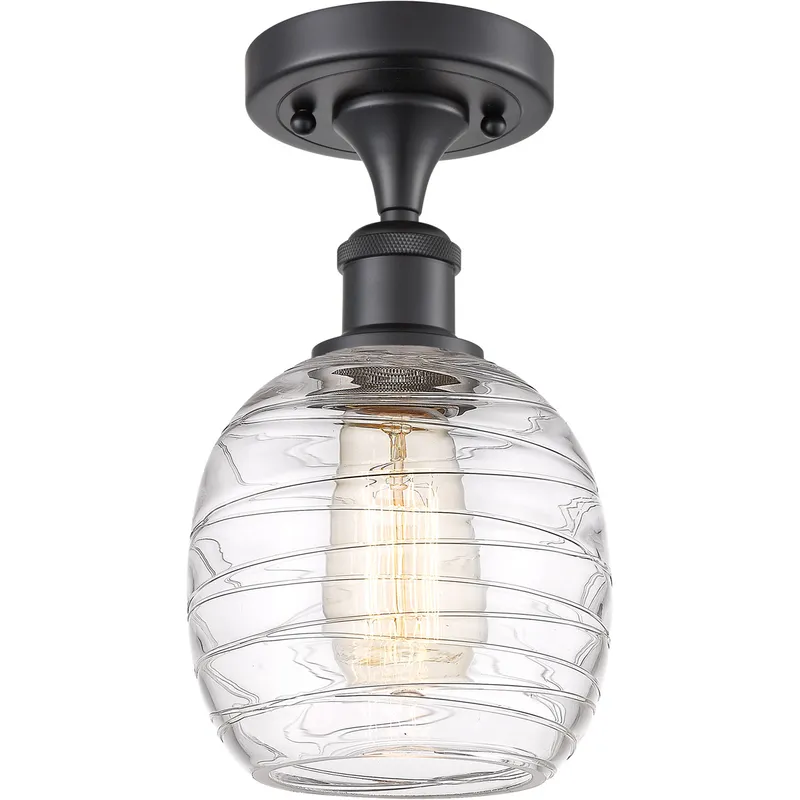 Ballston Belfast LED 6 inch Matte Black Semi-Flush Mount Ceiling Light in Deco Swirl Glass