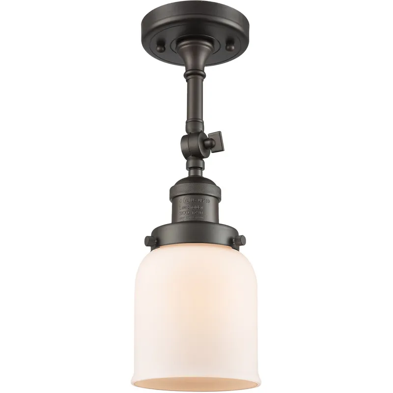 Franklin Restoration Small Bell LED 5 inch Oil Rubbed Bronze Semi-Flush Mount Ceiling Light in Matte White Glass, Franklin Restoration