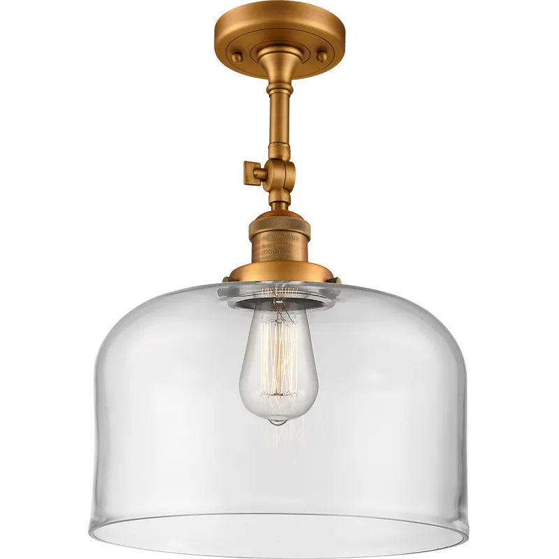 Franklin Restoration X-Large Bell LED 12 inch Brushed Brass Semi-Flush Mount Ceiling Light in Clear Glass, Franklin Restoration