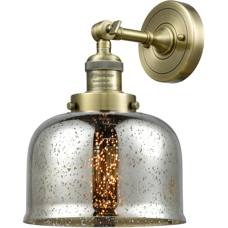 Franklin Restoration Large Bell 1 Light 8 inch Antique Brass Semi-Flush Mount Ceiling Light in Incandescent, Silver Plated Mercury Glass, Franklin Restoration