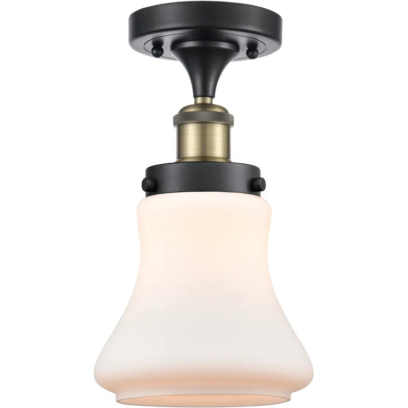 Bellmont 1 Light 6.5 inch Black Antique Brass Semi-Flush Mount Ceiling Light in Matte White Glass
