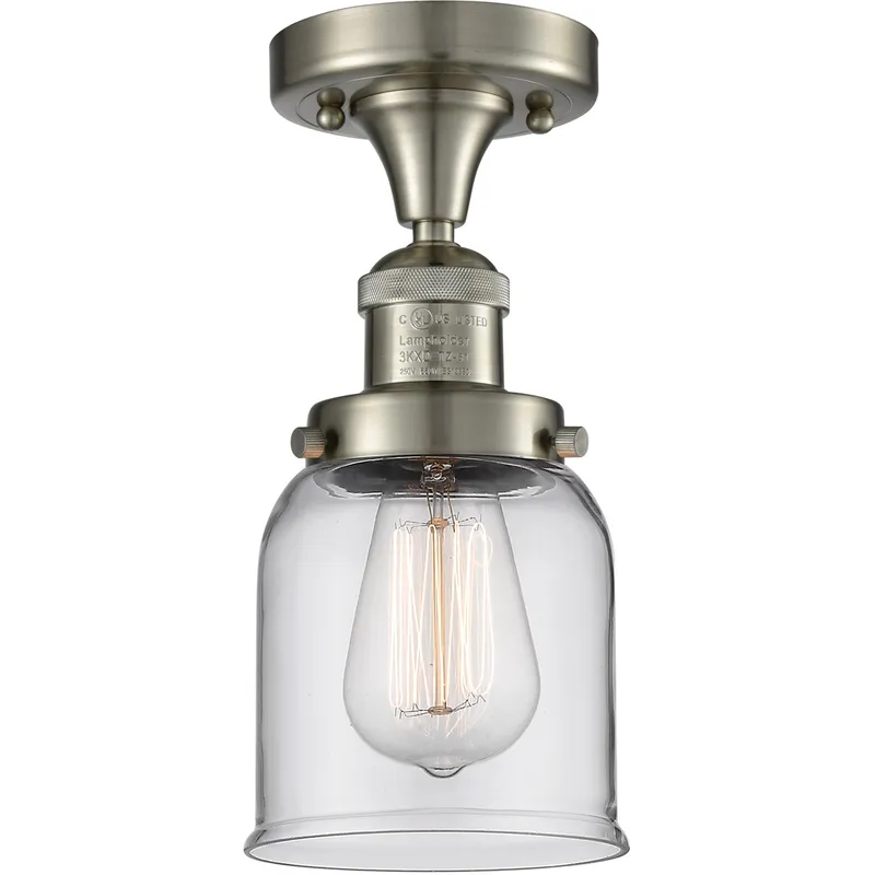 Franklin Restoration Small Bell 1 Light 5 inch Brushed Satin Nickel Semi-Flush Mount Ceiling Light in Clear Glass, Franklin Restoration