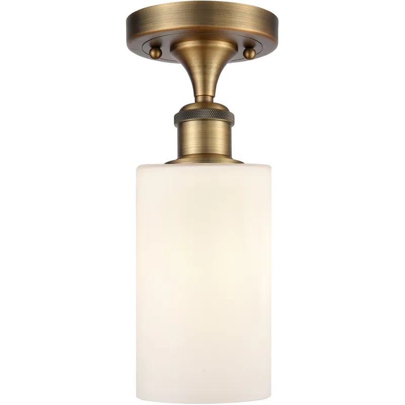 Ballston Clymer 1 Light 4 inch Brushed Brass Semi-Flush Mount Ceiling Light in Matte White Glass, Ballston