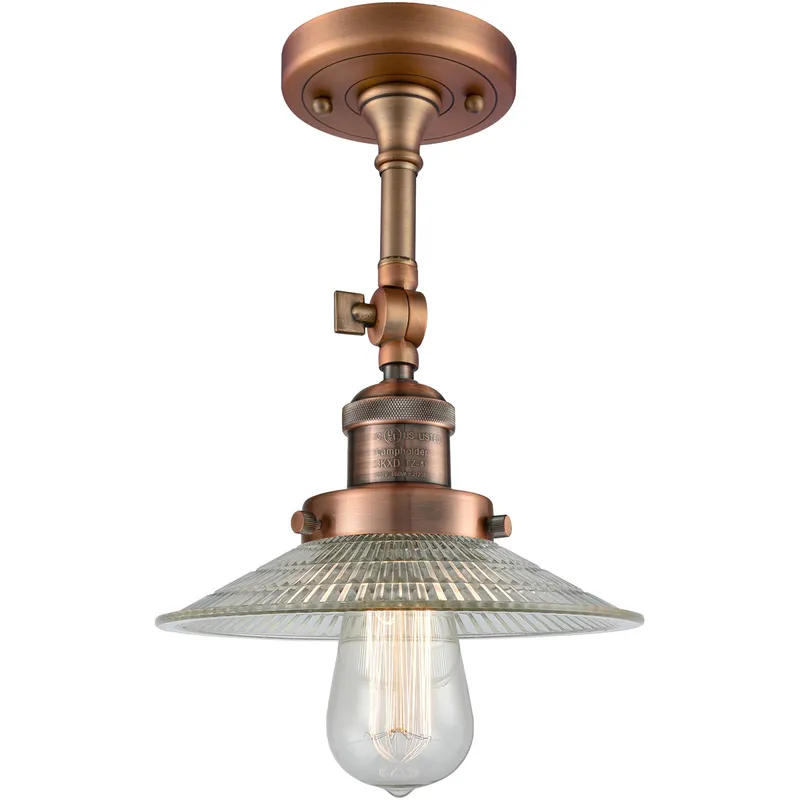 Franklin Restoration Halophane 1 Light 9 inch Antique Copper Semi-Flush Mount Ceiling Light in Clear Halophane Glass, Franklin Restoration