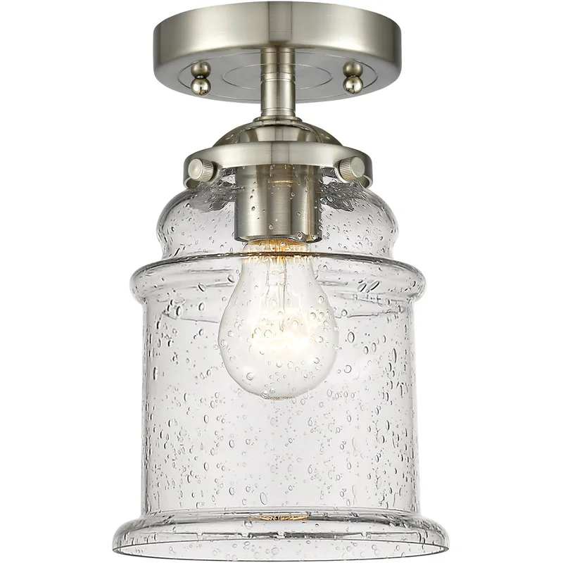 Nouveau Small Canton 1 Light 5 inch Black Antique Brass Semi-Flush Mount Ceiling Light in Matte White Glass, Nouveau