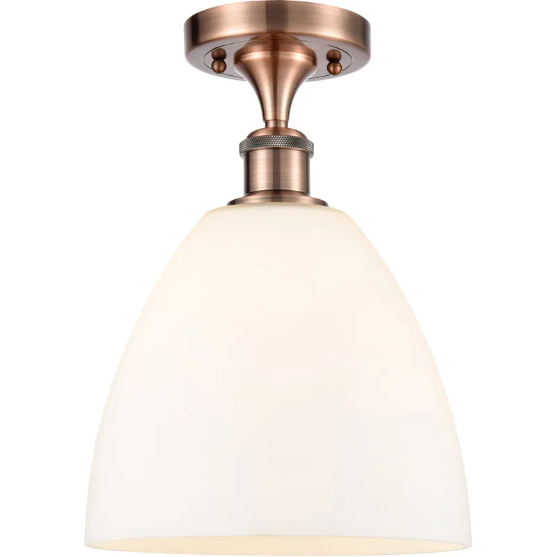 Ballston Dome 1 Light 9 inch Antique Copper Semi-Flush Mount Ceiling Light in Matte White Glass
