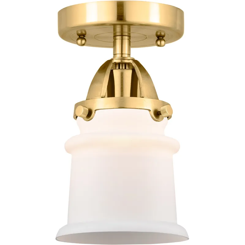 Nouveau 2 Small Canton 1 Light 5 inch Satin Gold Semi-Flush Mount Ceiling Light in Matte White Glass