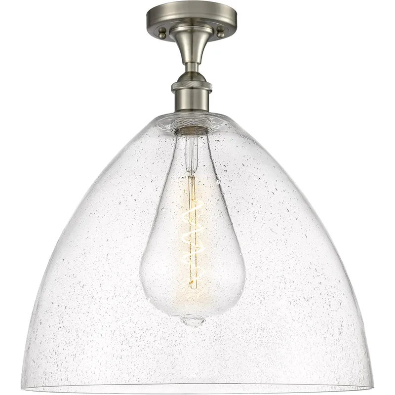 Ballston Dome LED 16 inch Brushed Satin Nickel Semi-Flush Mount Ceiling Light in Seedy Glass