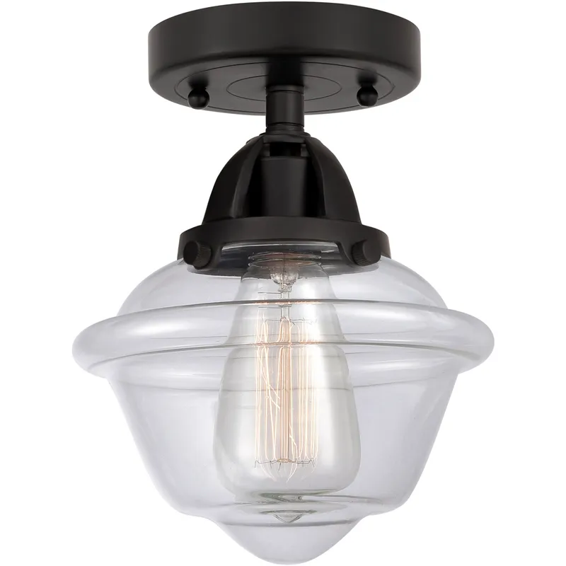 Nouveau 2 Small Oxford 1 Light 8 inch Matte Black Semi-Flush Mount Ceiling Light in Clear Glass