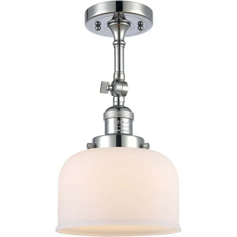 Franklin Restoration Large Bell 1 Light 8 inch Polished Chrome Semi-Flush Mount Ceiling Light in Matte White Glass, Franklin Restoration