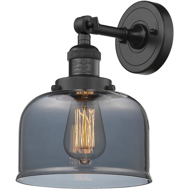 Franklin Restoration Large Bell 1 Light 8 inch Matte Black Semi-Flush Mount Ceiling Light in Light Smoke Glass, Franklin Restoration