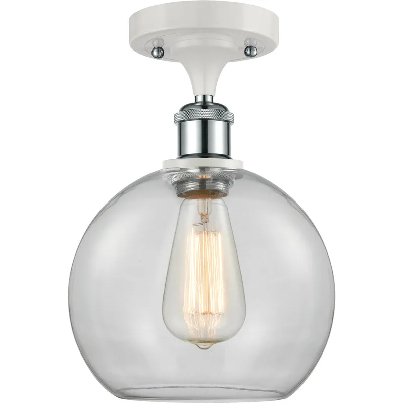 Ballston Athens 1 Light 8 inch White and Polished Chrome Semi-Flush Mount Ceiling Light in Clear Glass, Ballston