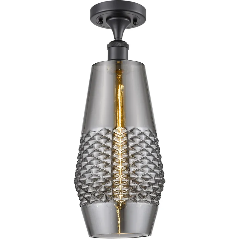 Ballston Windham LED 7 inch Matte Black Semi-Flush Mount Ceiling Light in Plated Smoke Glass