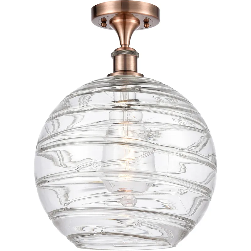 Ballston X-Large Deco Swirl 1 Light 12 inch Antique Copper Semi-Flush Mount Ceiling Light, Ballston