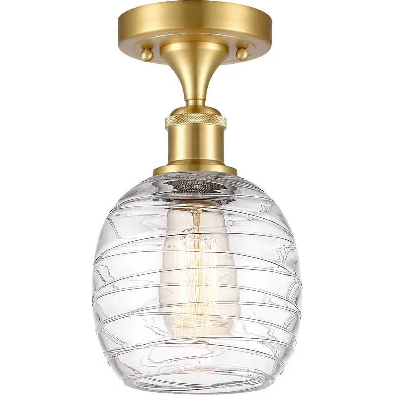 Ballston Belfast LED 6 inch Satin Gold Semi-Flush Mount Ceiling Light in Deco Swirl Glass