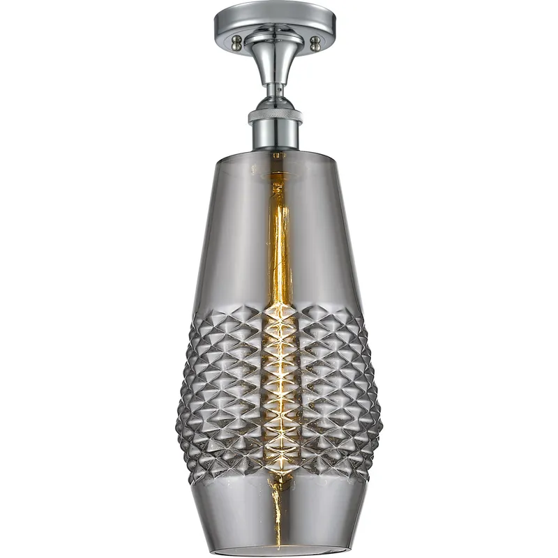 Ballston Windham LED 7 inch Polished Chrome Semi-Flush Mount Ceiling Light in Plated Smoke Glass