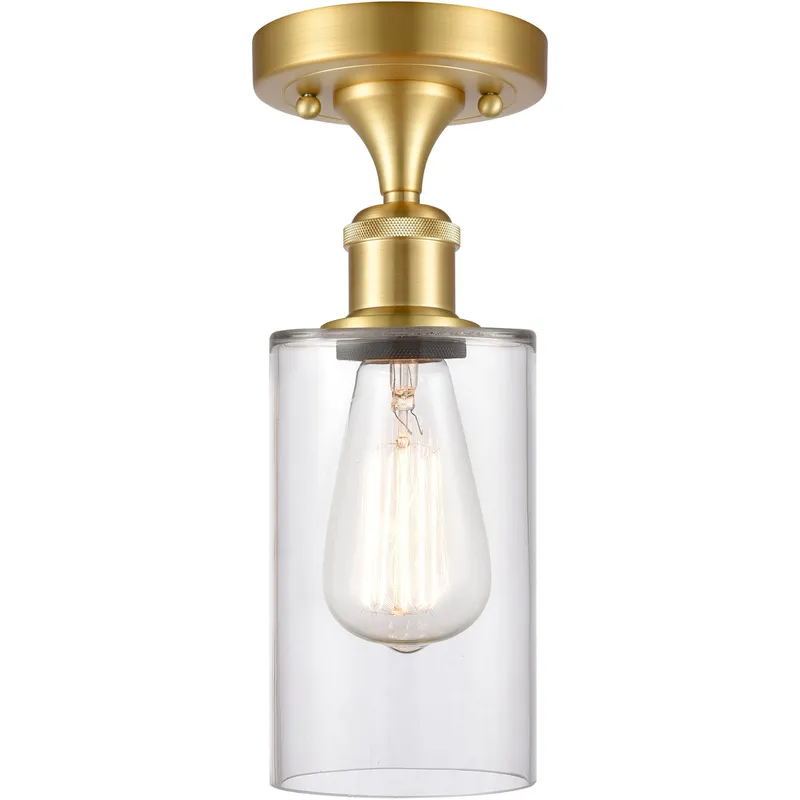 Ballston Clymer 1 Light 4 inch Satin Gold Semi-Flush Mount Ceiling Light in Clear Glass, Ballston