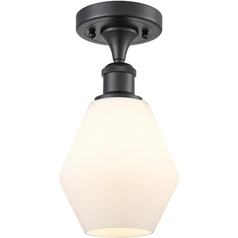 Ballston Cindyrella LED 6 inch Matte Black Semi-Flush Mount Ceiling Light in Cased Matte White Glass