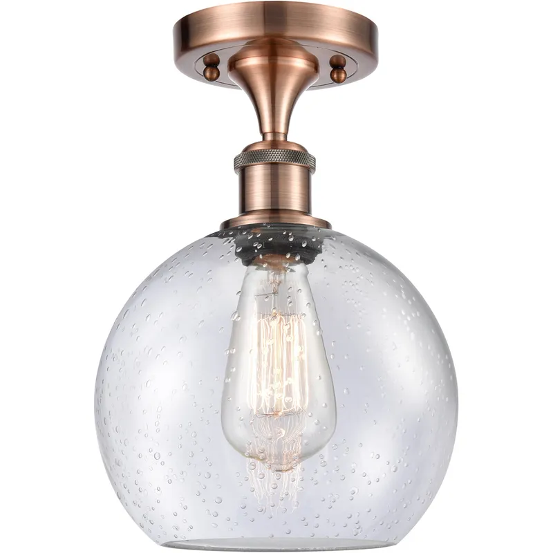 Ballston Athens 1 Light 8 inch Antique Copper Semi-Flush Mount Ceiling Light in Seedy Glass, Ballston