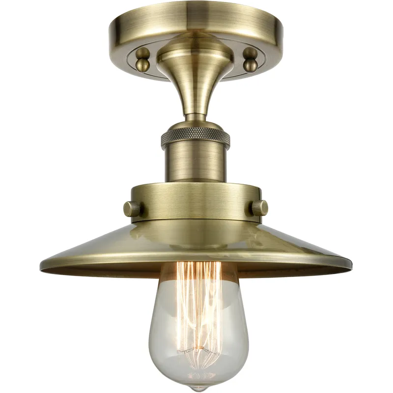 Edison 1 Light 8 inch Antique Brass Semi-Flush Mount Ceiling Light