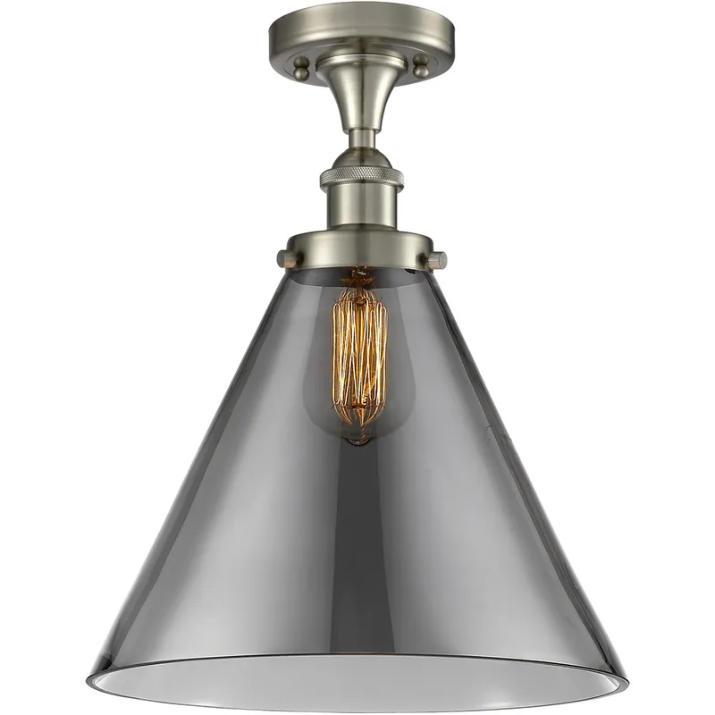 Ballston X-Large Cone 1 Light 8 inch Brushed Satin Nickel Semi-Flush Mount Ceiling Light in Light Smoke Glass