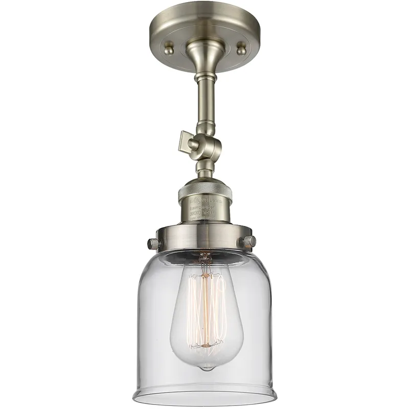 Franklin Restoration Small Bell LED 5 inch Brushed Satin Nickel Semi-Flush Mount Ceiling Light in Clear Glass, Franklin Restoration