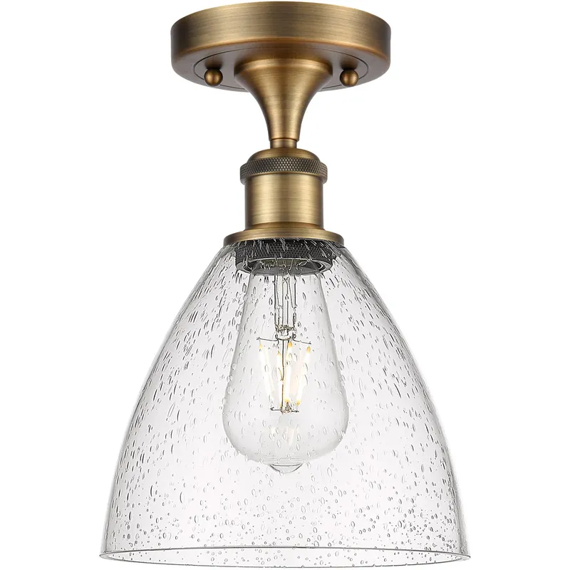 Ballston Dome LED 7.5 inch Brushed Brass Semi-Flush Mount Ceiling Light in Seedy Glass
