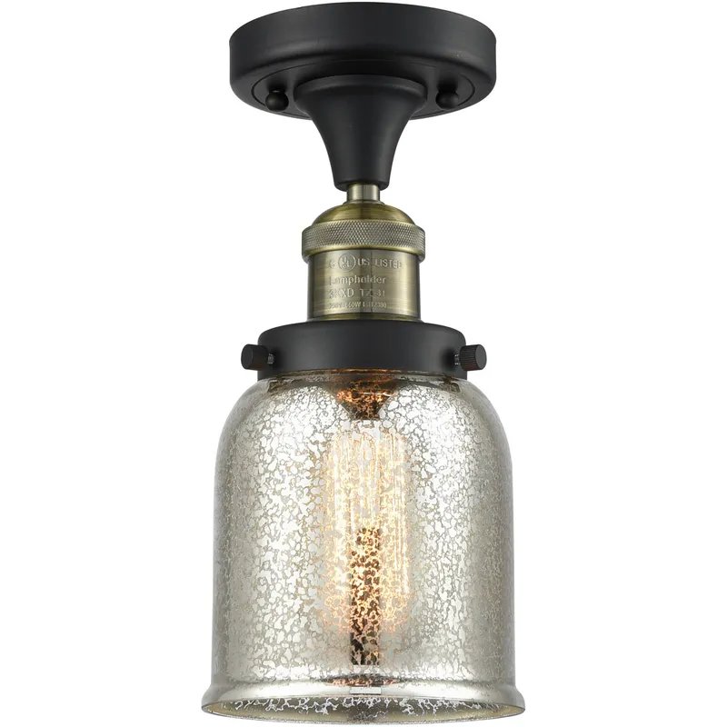 Franklin Restoration Small Bell 1 Light 5 inch Black Antique Brass Semi-Flush Mount Ceiling Light in Silver Plated Mercury Glass, Franklin Restoration