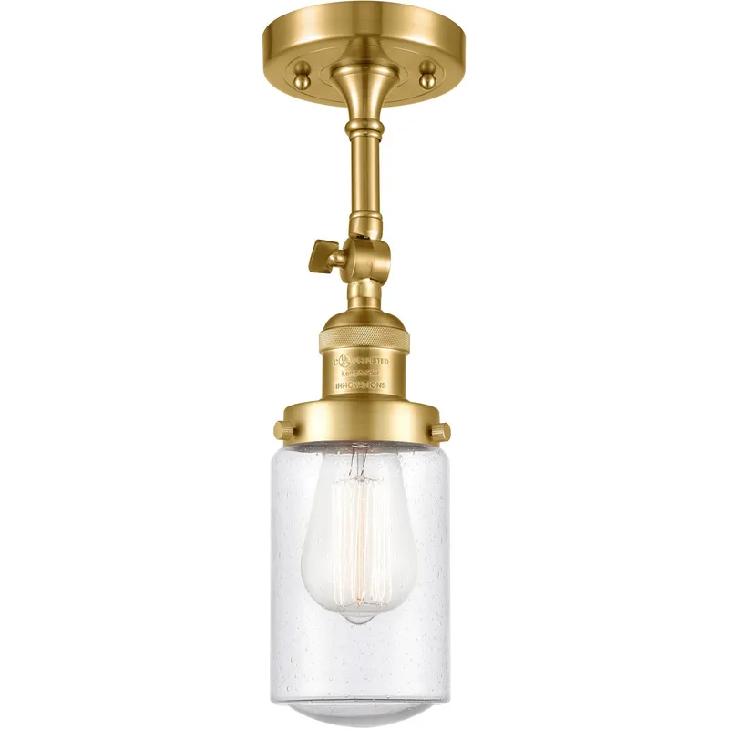 Franklin Restoration Dover LED 5 inch Satin Gold Semi-Flush Mount Ceiling Light in Seedy Glass, Franklin Restoration