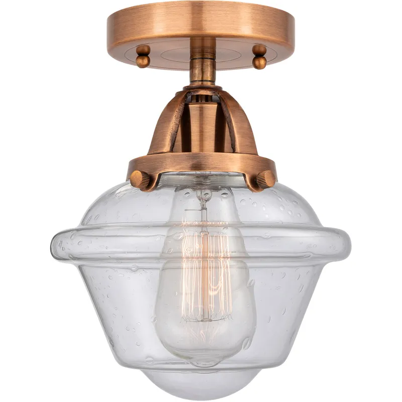 Nouveau 2 Small Oxford 1 Light 8 inch Antique Copper Semi-Flush Mount Ceiling Light in Seedy Glass