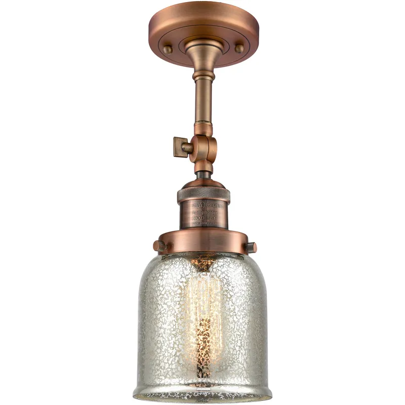 Franklin Restoration Small Bell LED 5 inch Antique Copper Semi-Flush Mount Ceiling Light in Silver Plated Mercury Glass, Franklin Restoration
