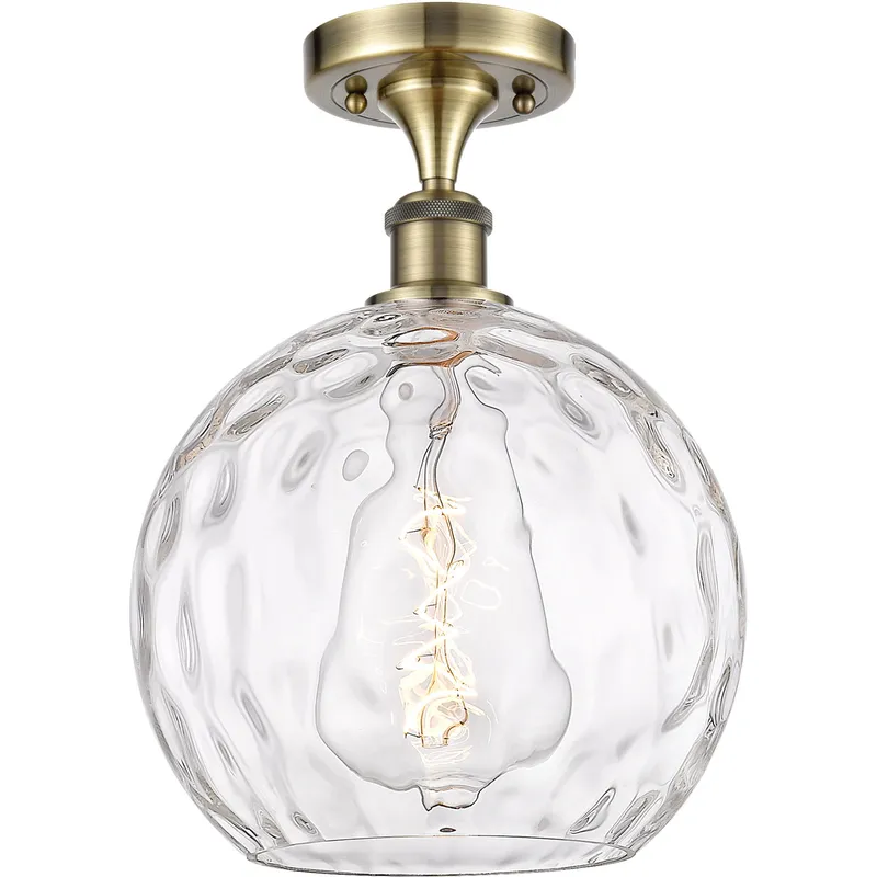 Ballston Athens Water Glass LED 10 inch Antique Brass Semi-Flush Mount Ceiling Light