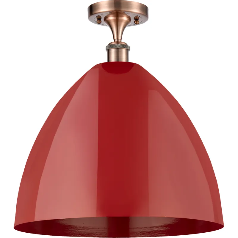 Ballston Plymouth Dome LED 16 inch Antique Copper Semi-Flush Mount Ceiling Light in Matte Red