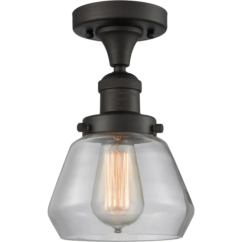 Franklin Restoration Fulton LED 7 inch Oil Rubbed Bronze Semi-Flush Mount Ceiling Light in Clear Glass, Franklin Restoration