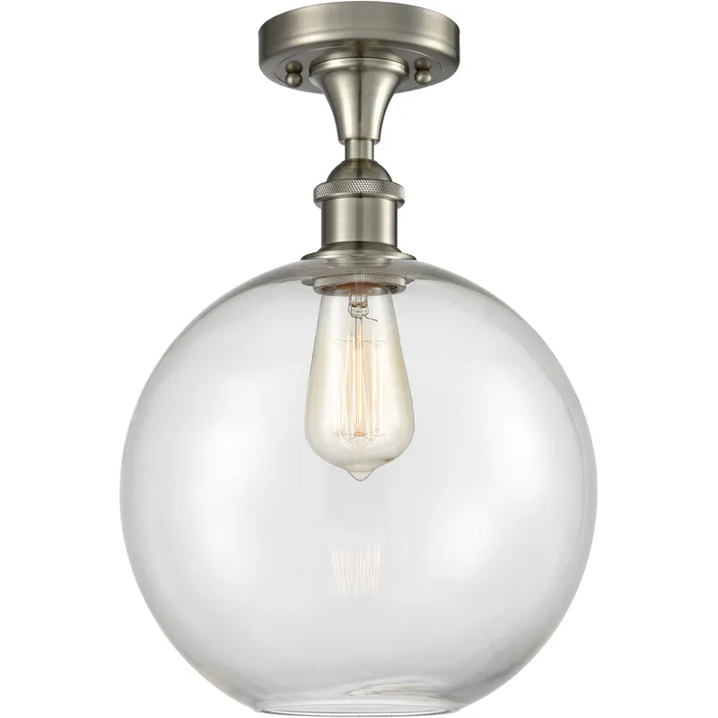 Ballston Large Athens LED 10 inch Brushed Satin Nickel Semi-Flush Mount Ceiling Light in Clear Glass, Ballston