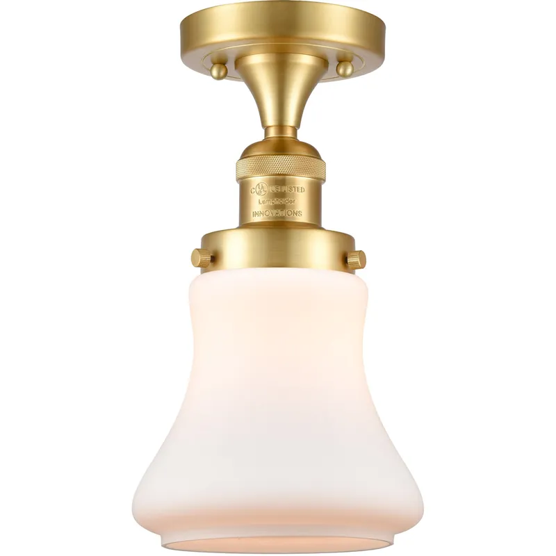 Franklin Restoration Bellmont LED 6 inch Satin Gold Semi-Flush Mount Ceiling Light in Matte White Glass, Franklin Restoration