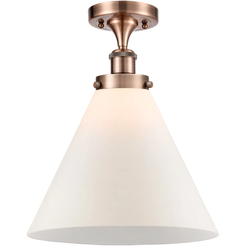 Ballston X-Large Cone 1 Light 8 inch Antique Copper Semi-Flush Mount Ceiling Light in Matte White Glass