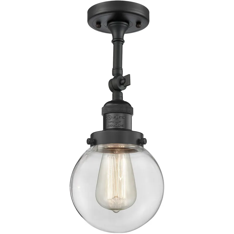 Franklin Restoration Beacon 1 Light 6 inch Matte Black Semi-Flush Mount Ceiling Light in Clear Glass, Franklin Restoration